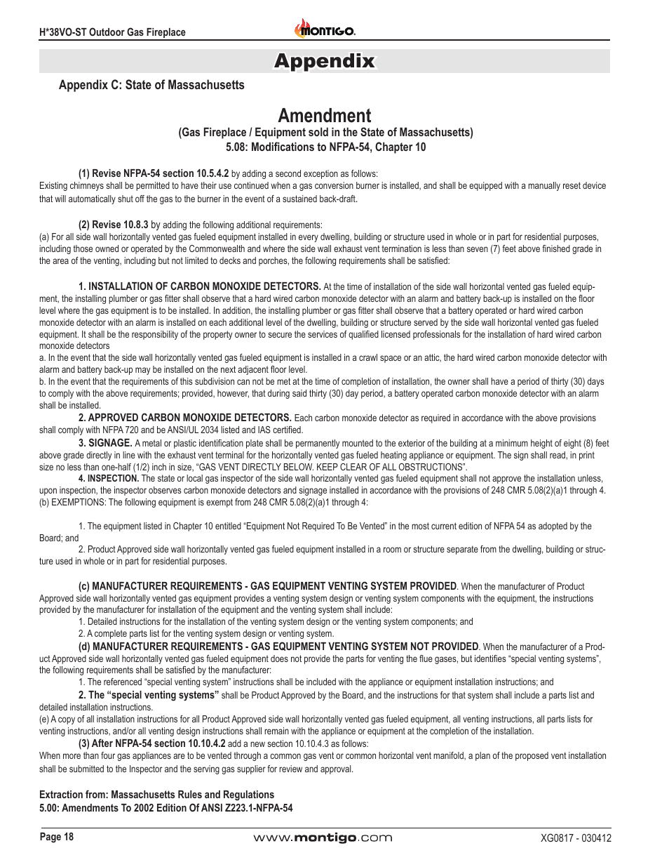 Amendment, Appendix | Montigo H38SVO-ST User Manual | Page 18 / 20