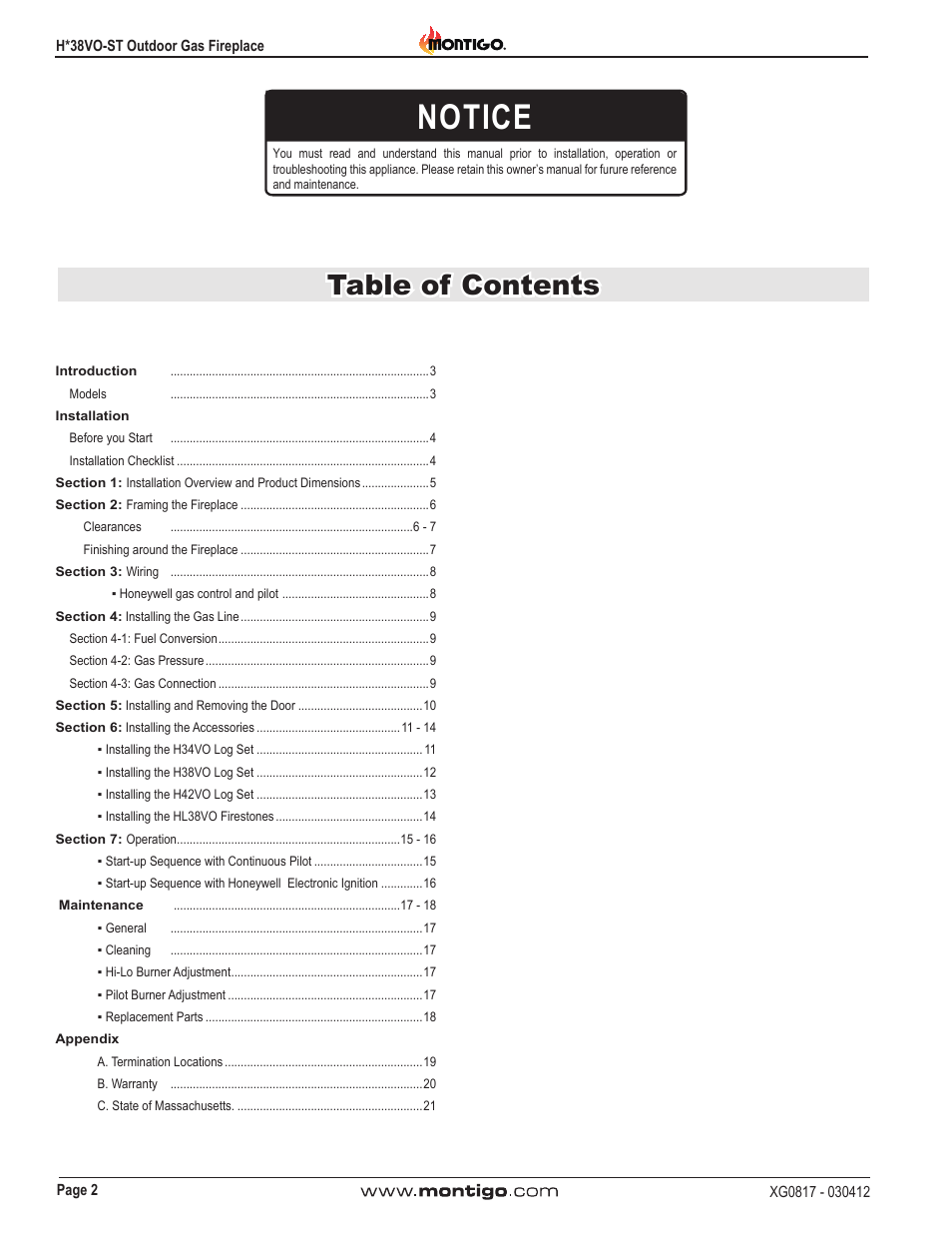 Montigo H38SVO-ST User Manual | Page 2 / 20