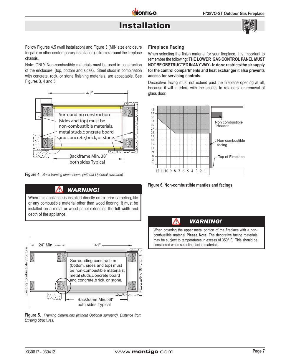 Installation, Warning | Montigo H38SVO-ST User Manual | Page 7 / 20