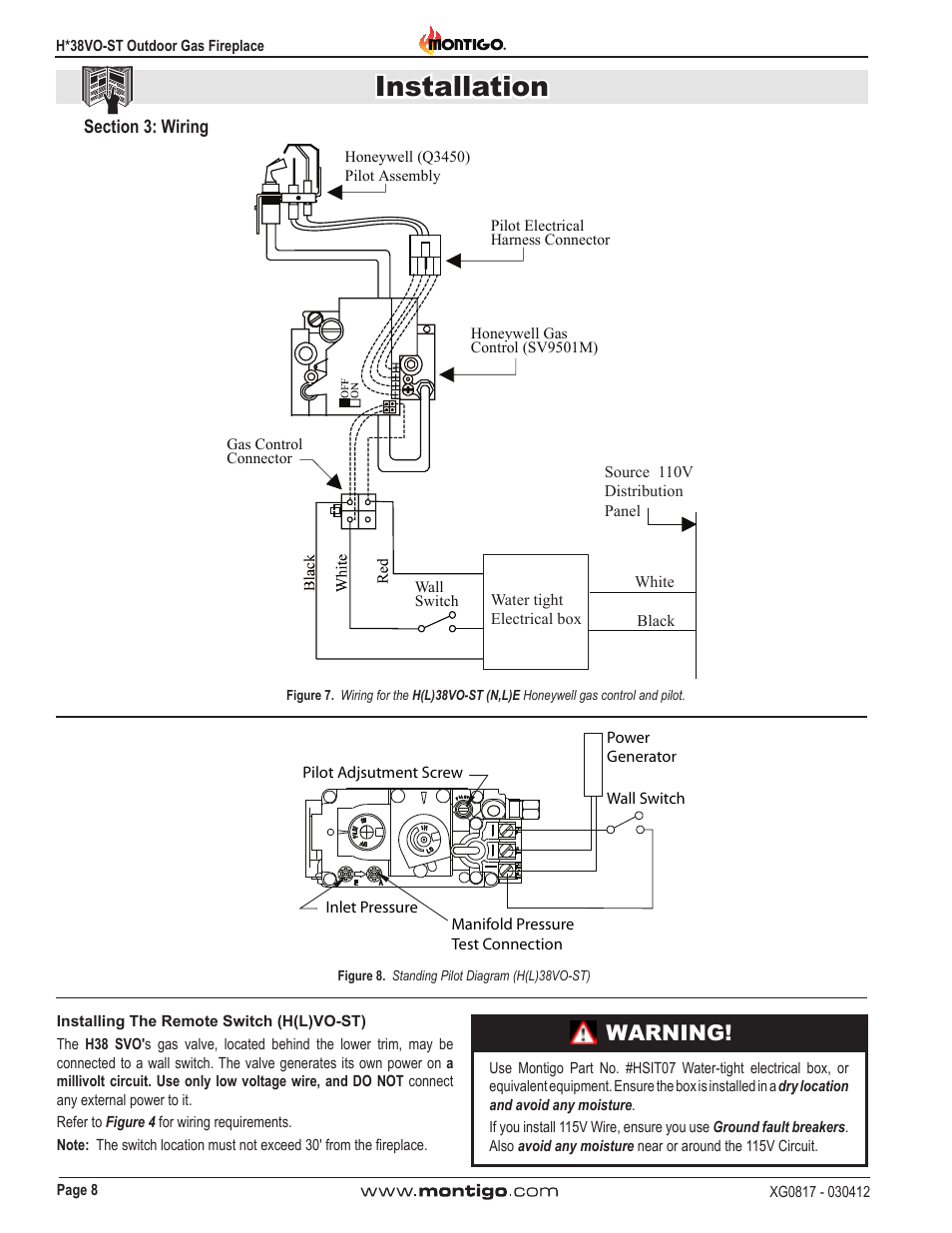 Installation, Warning | Montigo H38SVO-ST User Manual | Page 8 / 20