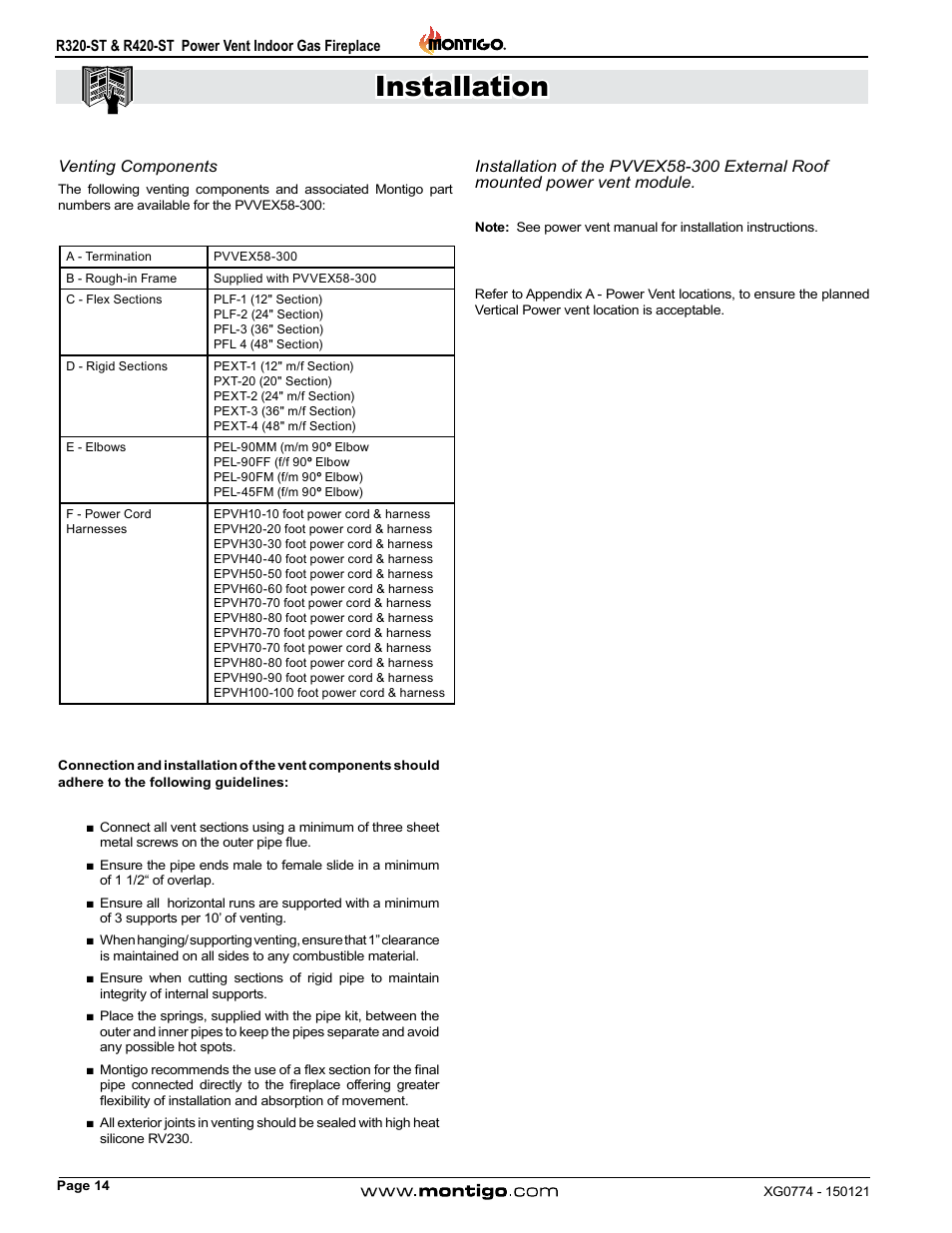 Venting components, Module, Installation | Montigo R320-ST User Manual | Page 14 / 38