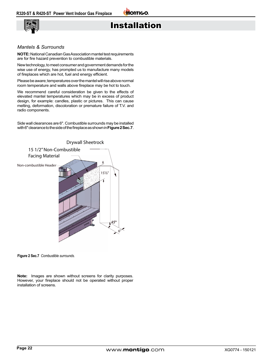 Mantels & surrounds, Installation | Montigo R320-ST User Manual | Page 22 / 38