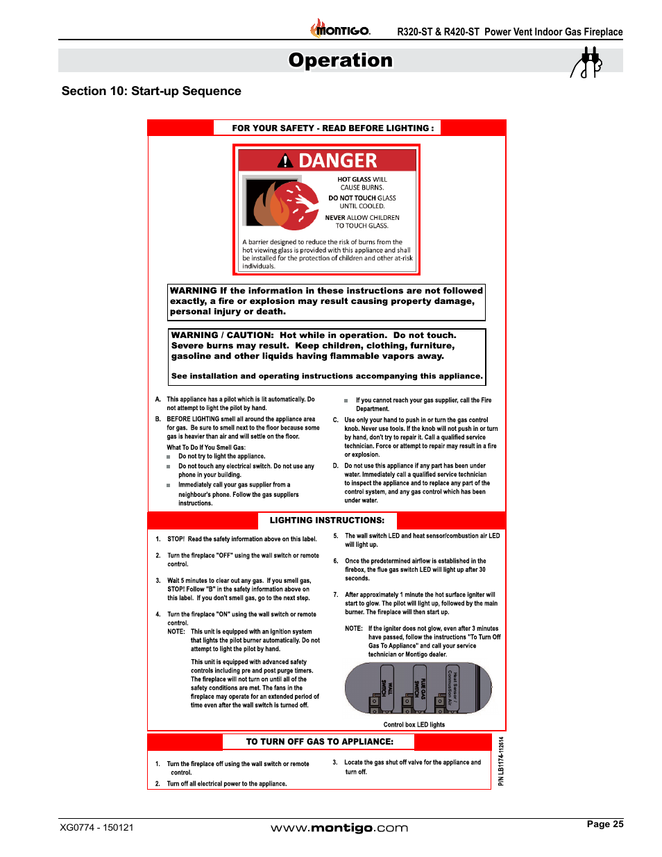 Section 10: start-up sequence, Operation | Montigo R320-ST User Manual | Page 25 / 38