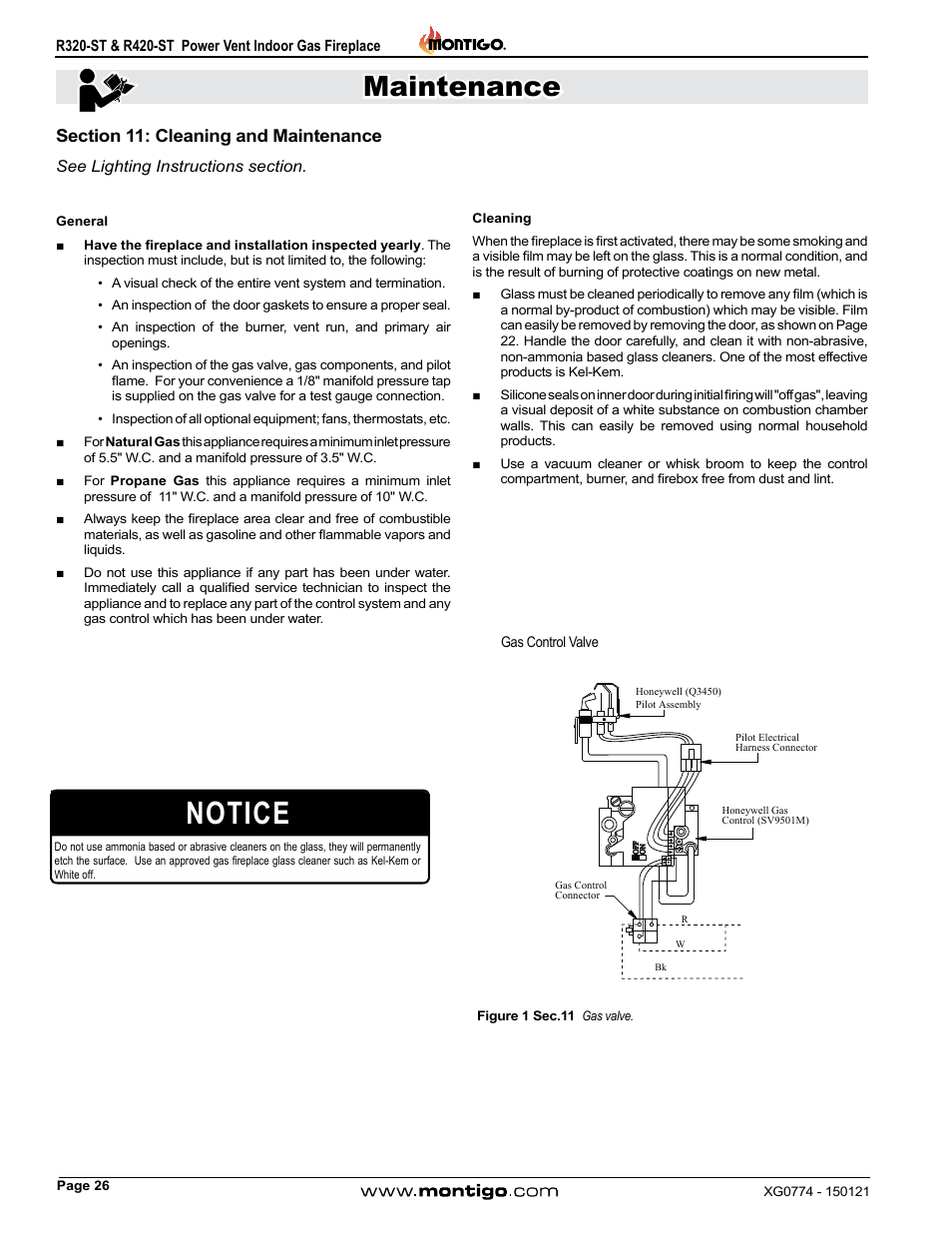 Section 11: cleaning and maintenance, See lighting instructions section, General | Cleaning, Notice, Maintenance | Montigo R320-ST User Manual | Page 26 / 38