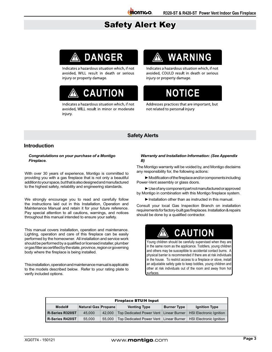 Introduction, Safety alerts, Caution | Safety alert key | Montigo R320-ST User Manual | Page 3 / 38