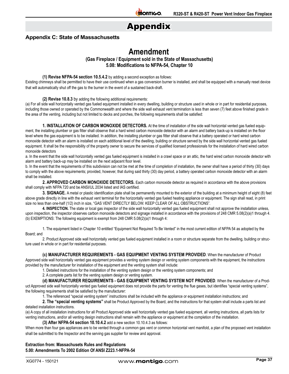 Appendix c: state of massachusetts, Amendment, Appendix | Montigo R320-ST User Manual | Page 37 / 38