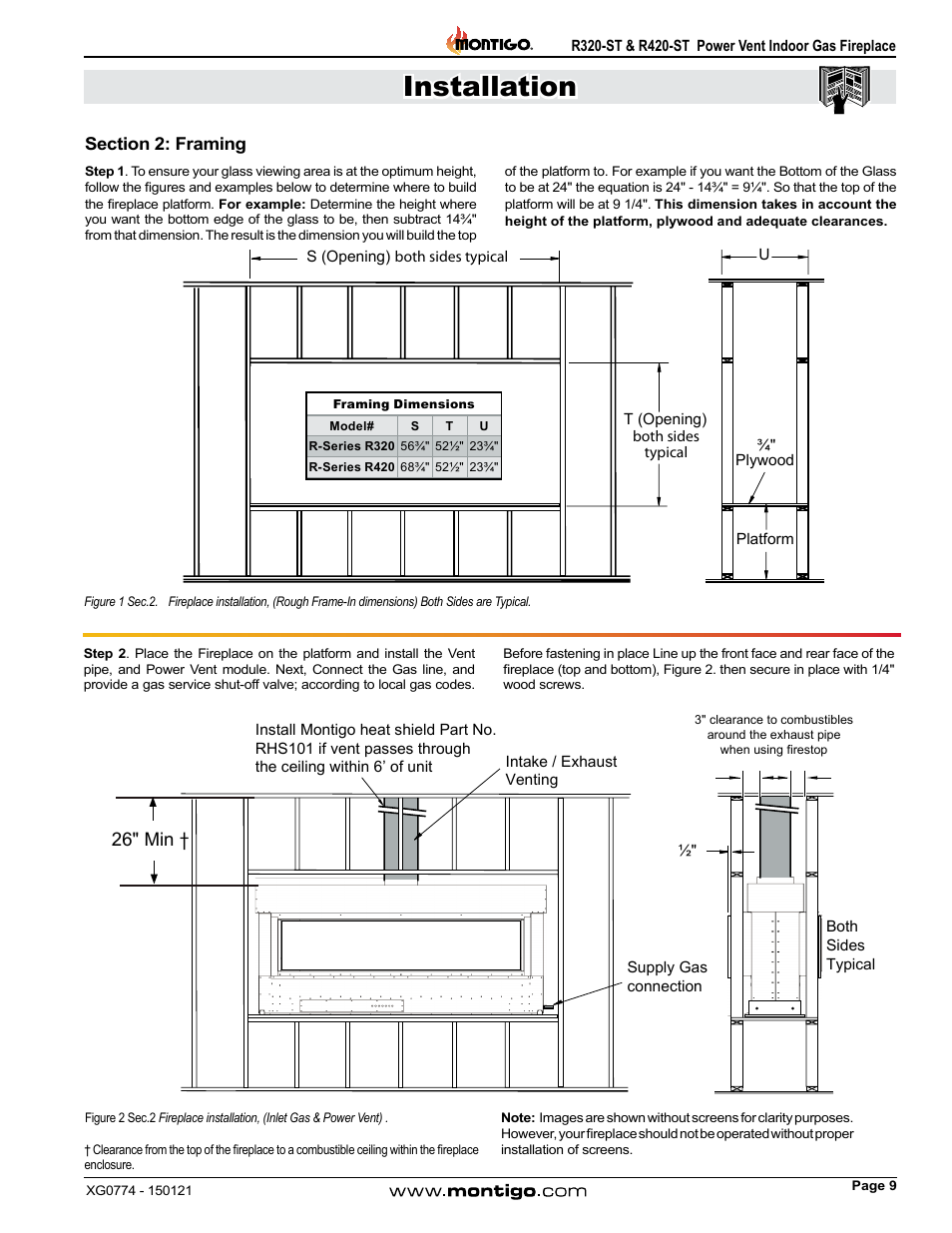 Section 2: framing, Installation, 26" min | Montigo R320-ST User Manual | Page 9 / 38