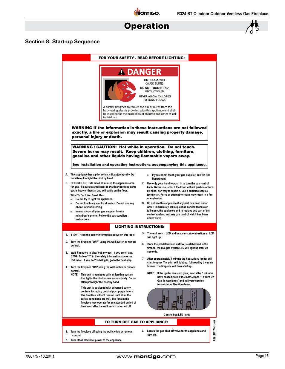 Section 8: start-up sequence, Operation | Montigo R324-ST User Manual | Page 15 / 22