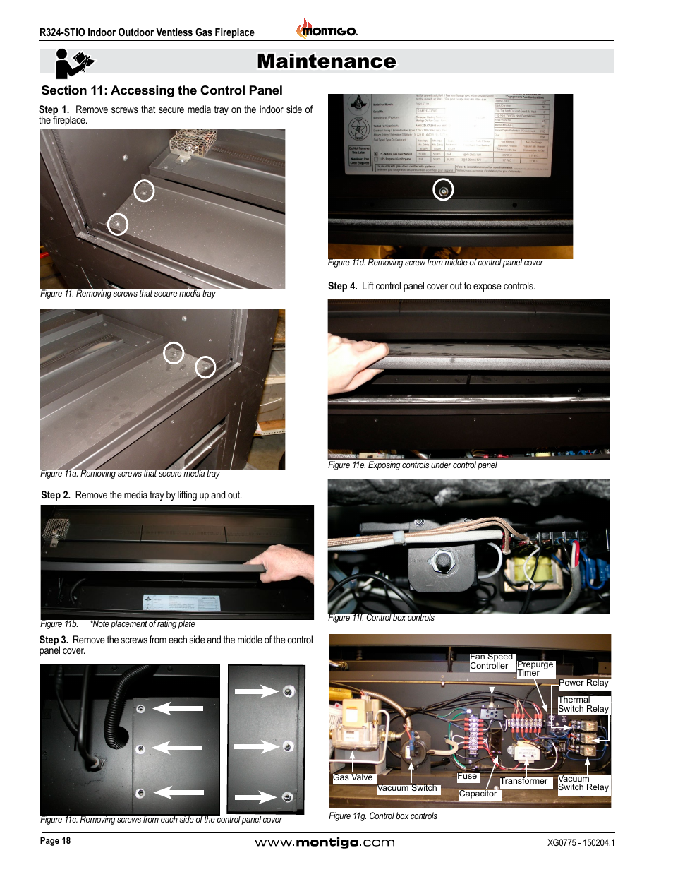 Section 11: accessing the control panel, Maintenance | Montigo R324-ST User Manual | Page 18 / 22