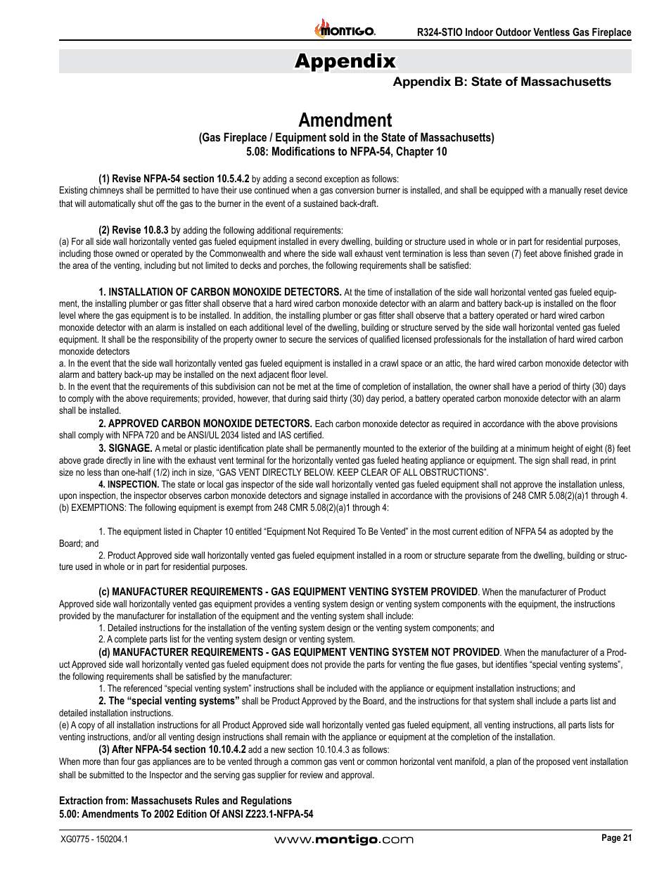 Appendix b: state of massachusetts, Appendix, Amendment | Montigo R324-ST User Manual | Page 21 / 22