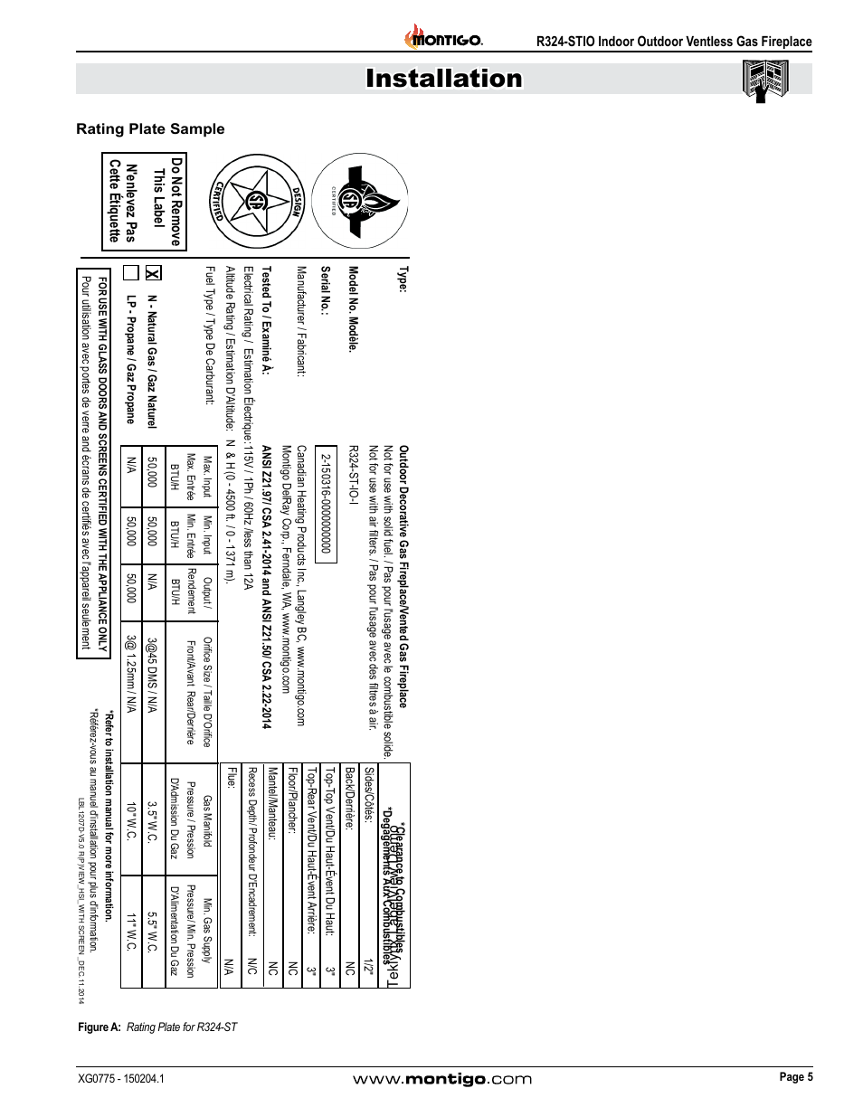 Rating plate sample, Installation | Montigo R324-ST User Manual | Page 5 / 22