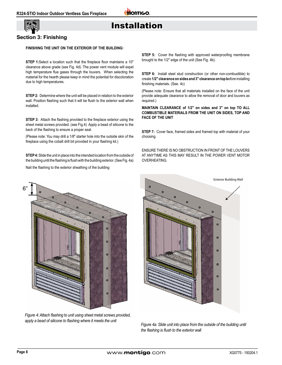 Section 3: finishing, Installation | Montigo R324-ST User Manual | Page 8 / 22