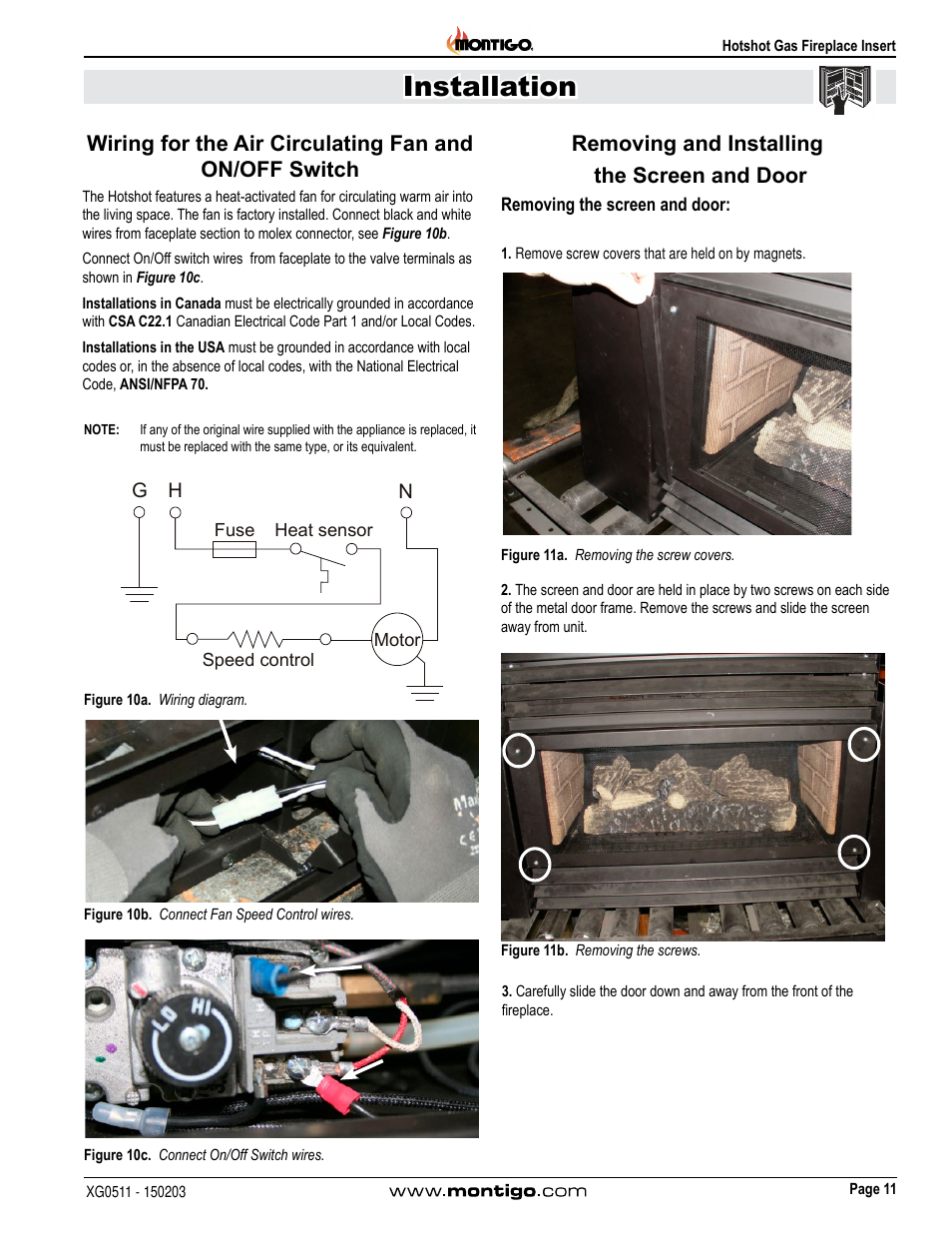 Installation, Removing and installing the screen and door | Montigo DHS User Manual | Page 11 / 22