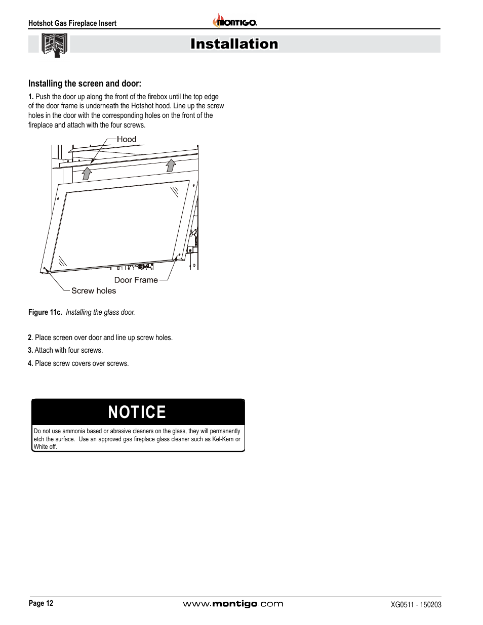 Notice, Installation | Montigo DHS User Manual | Page 12 / 22