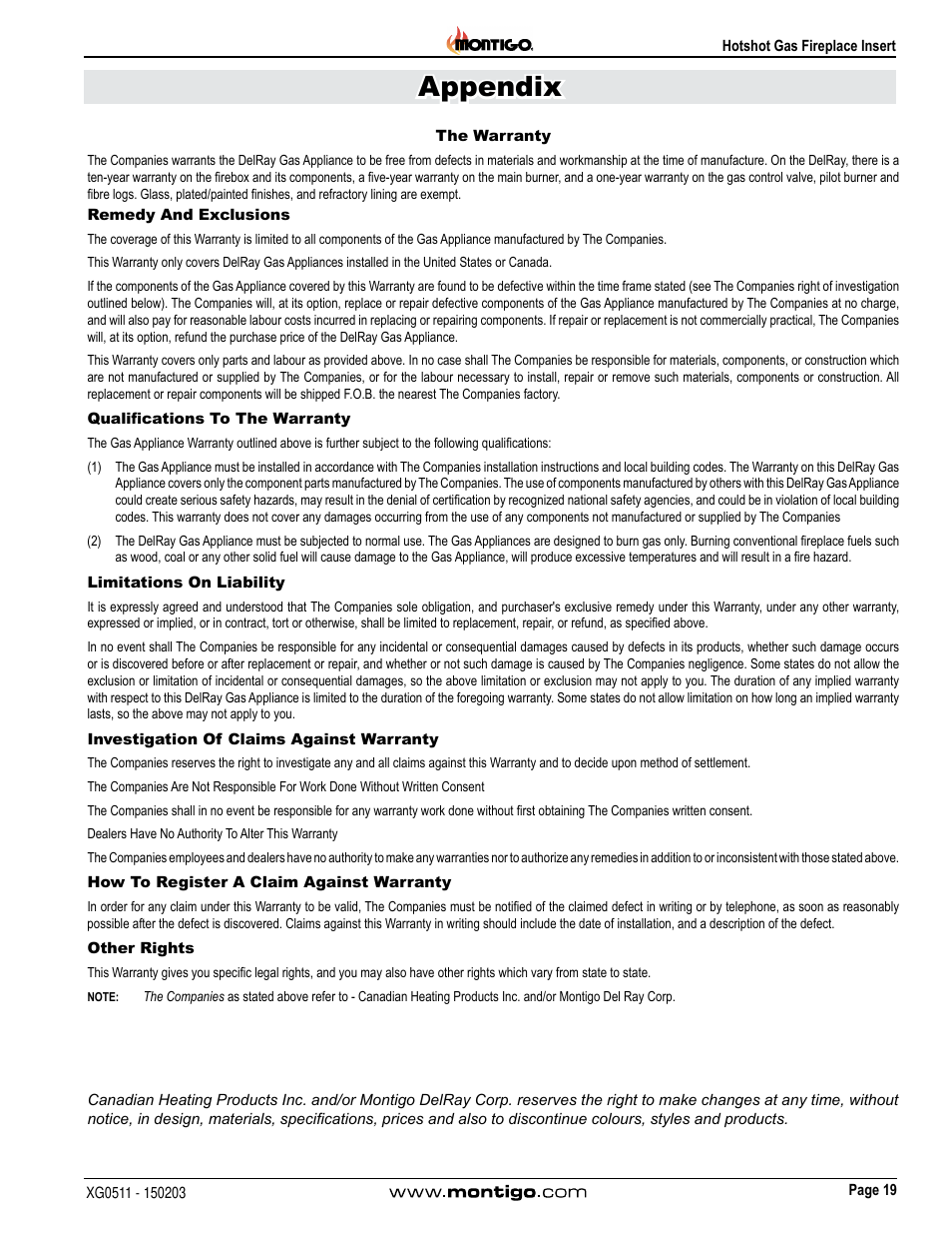 Appendix | Montigo DHS User Manual | Page 19 / 22