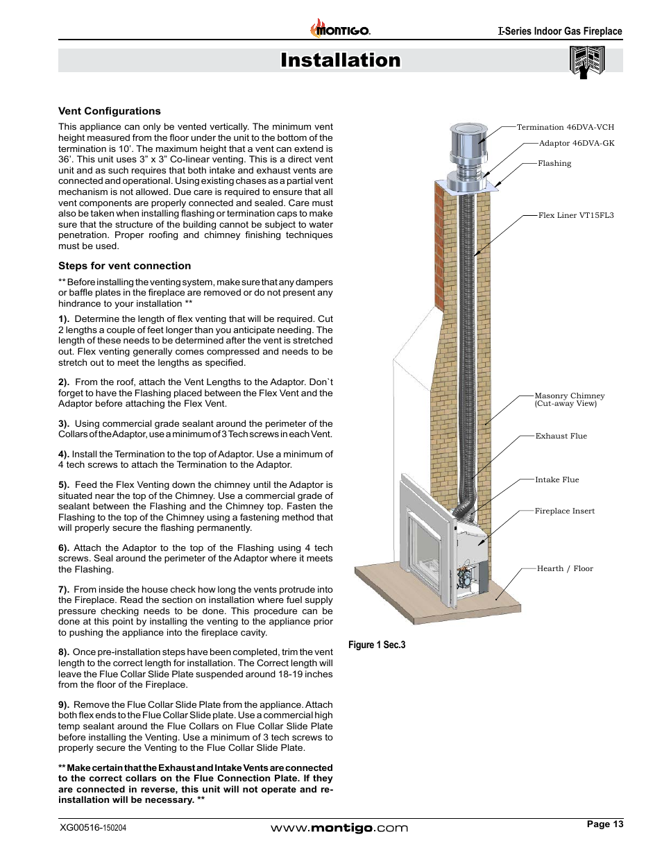 Vent configurations, Installation | Montigo 30FID Traditional User Manual | Page 13 / 70