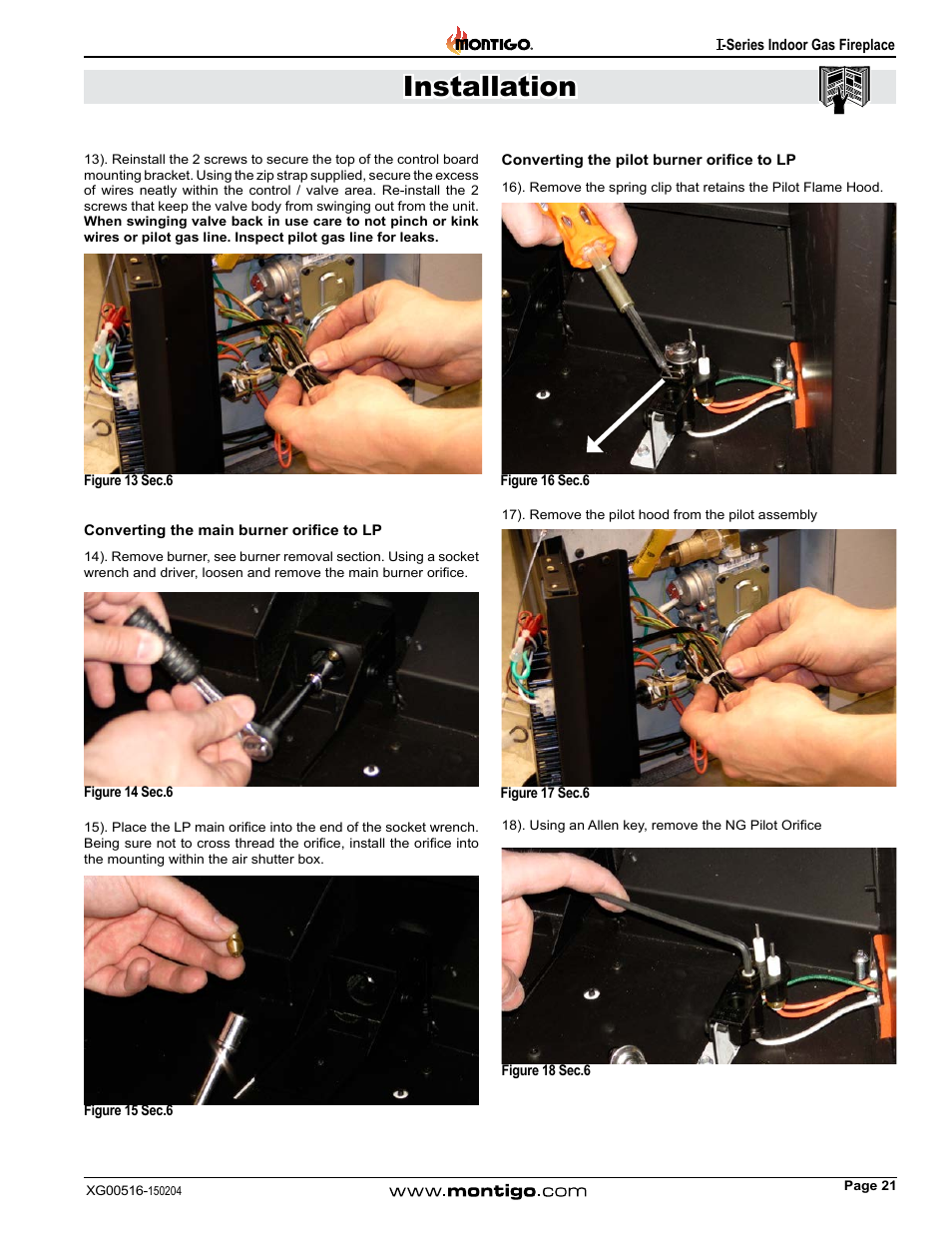 Installation | Montigo 30FID Traditional User Manual | Page 21 / 70