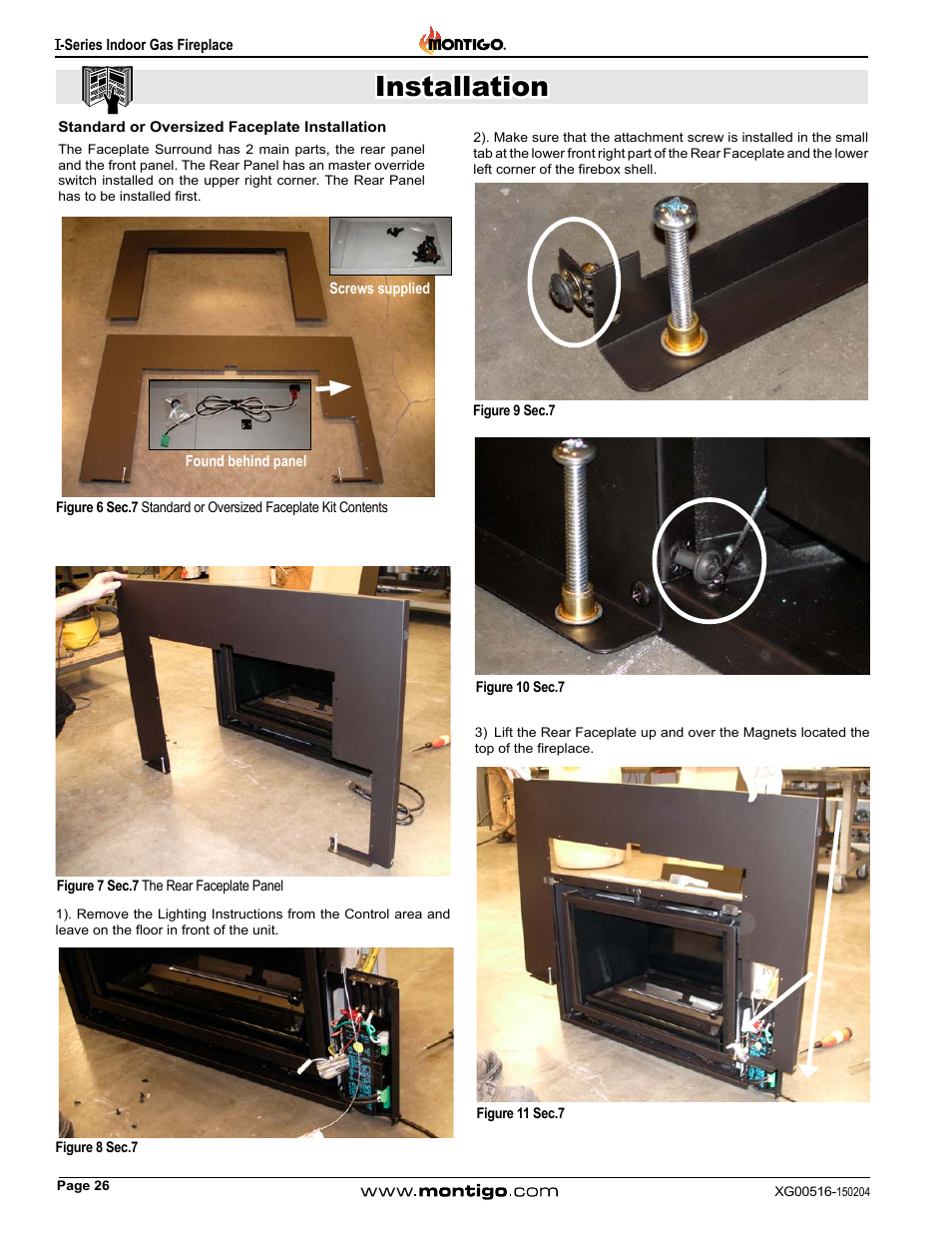 Standard or oversized faceplate installation, Installation | Montigo 30FID Traditional User Manual | Page 26 / 70
