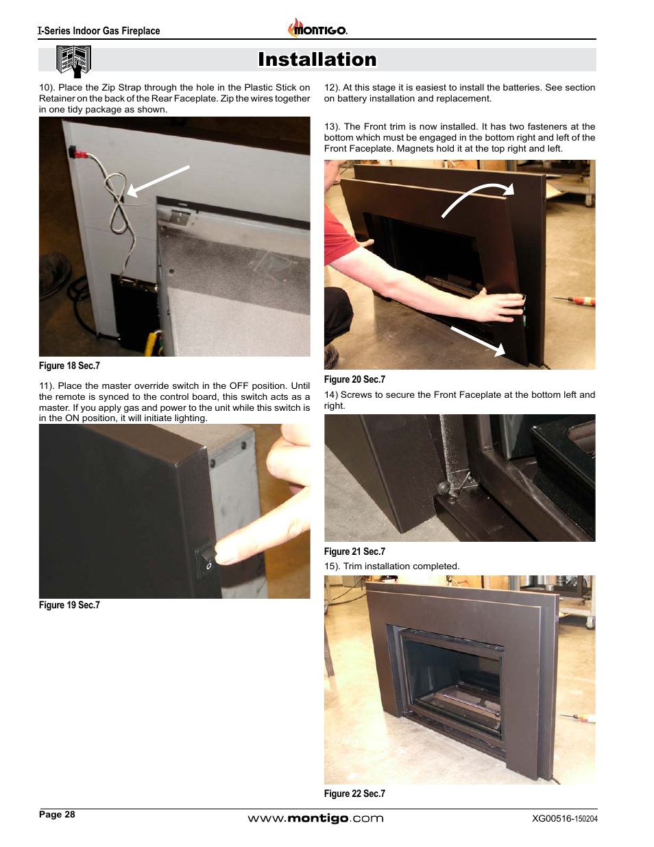 Installation | Montigo 30FID Traditional User Manual | Page 28 / 70