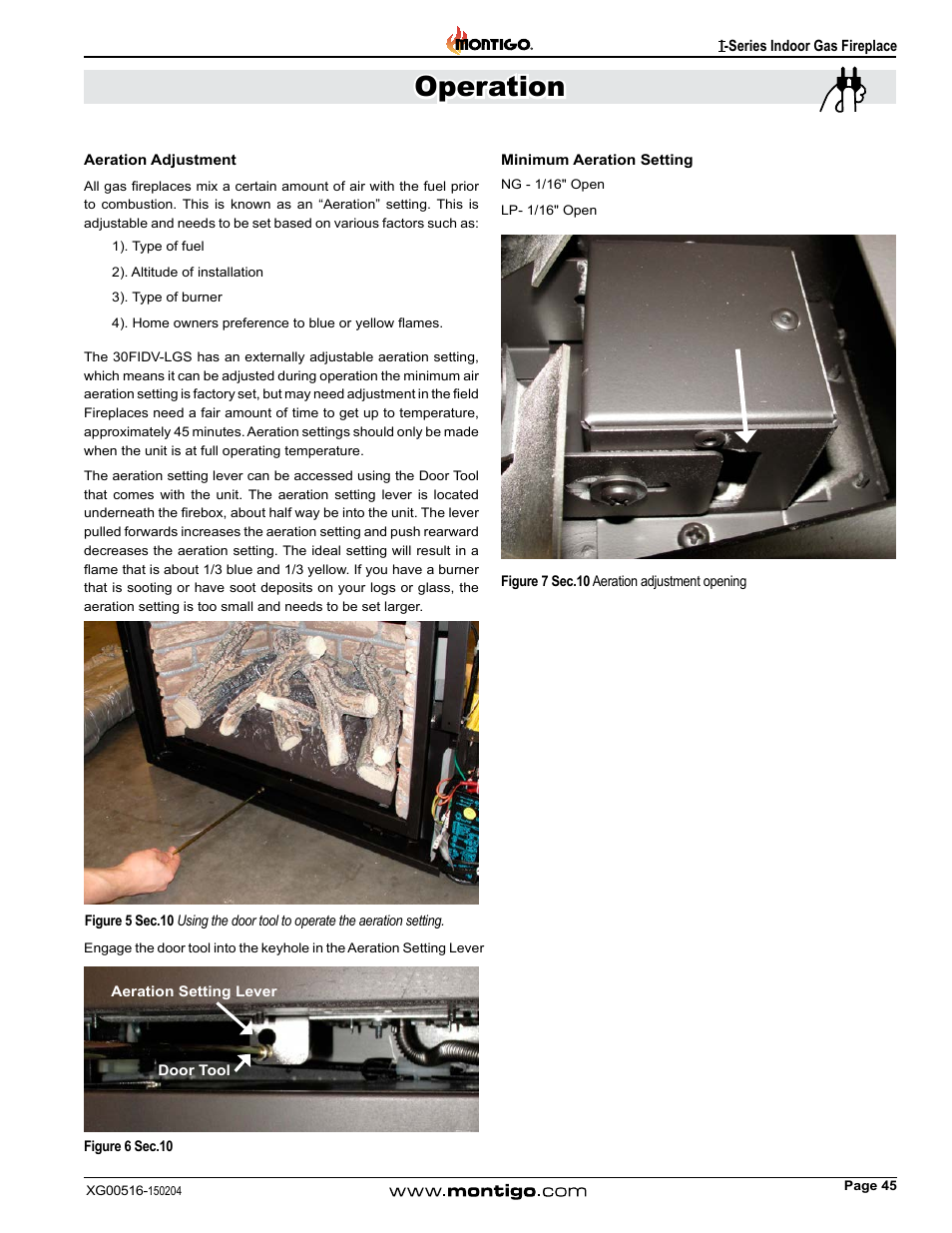 Aeration adjustment, Operation | Montigo 30FID Traditional User Manual | Page 45 / 70