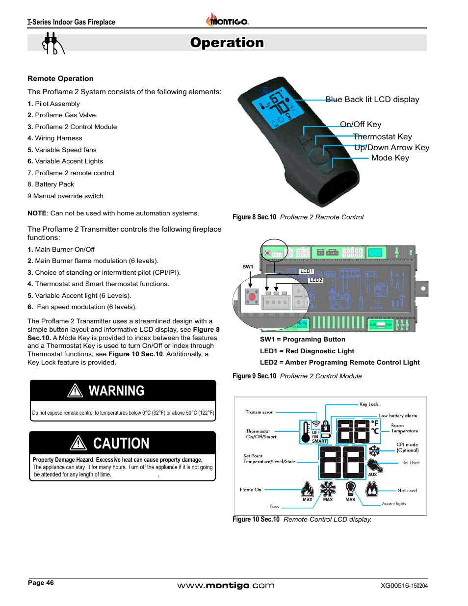 Remote operation, Caution, Operation | Warning | Montigo 30FID Traditional User Manual | Page 46 / 70