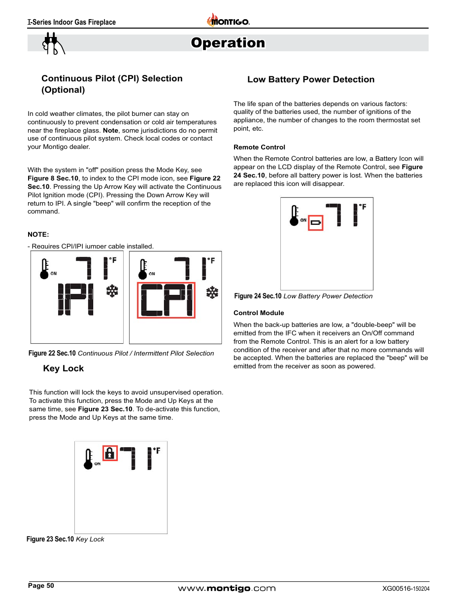 Operation | Montigo 30FID Traditional User Manual | Page 50 / 70