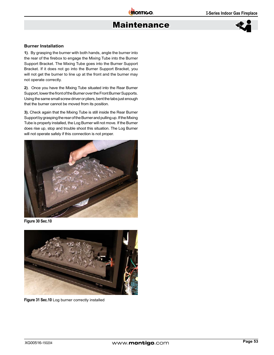 Burner installation, Maintenance | Montigo 30FID Traditional User Manual | Page 53 / 70