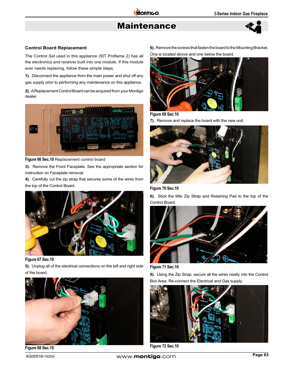 Control board replacement, Maintenance | Montigo 30FID Traditional User Manual | Page 63 / 70