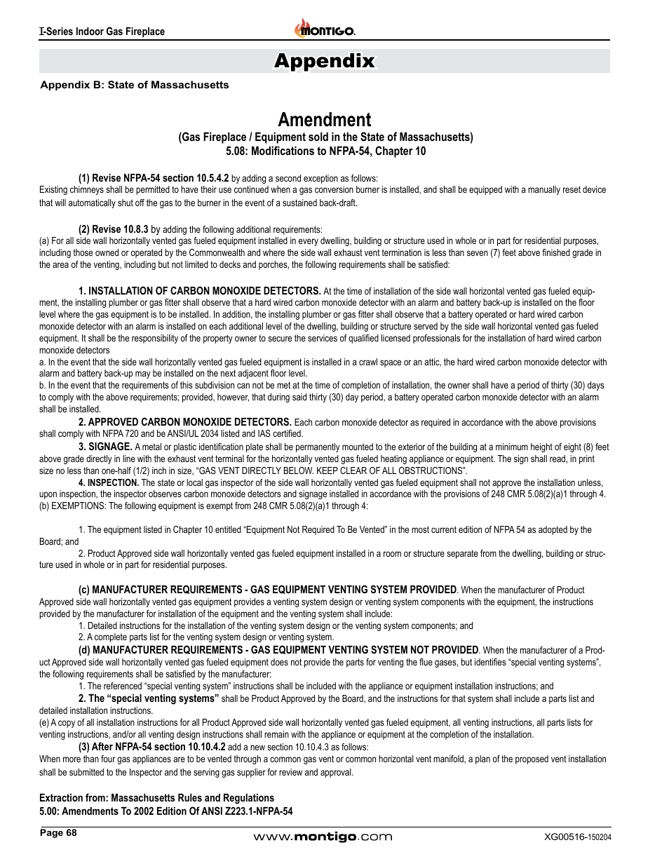 Appendix b: state of massachusetts, Appendix, Amendment | Montigo 30FID Traditional User Manual | Page 68 / 70