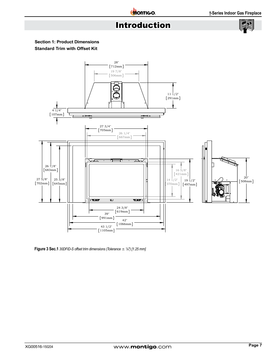 Standard trim with offset kit, Introduction, I-series indoor gas fireplace | Set back surround | Montigo 30FID Traditional User Manual | Page 7 / 70