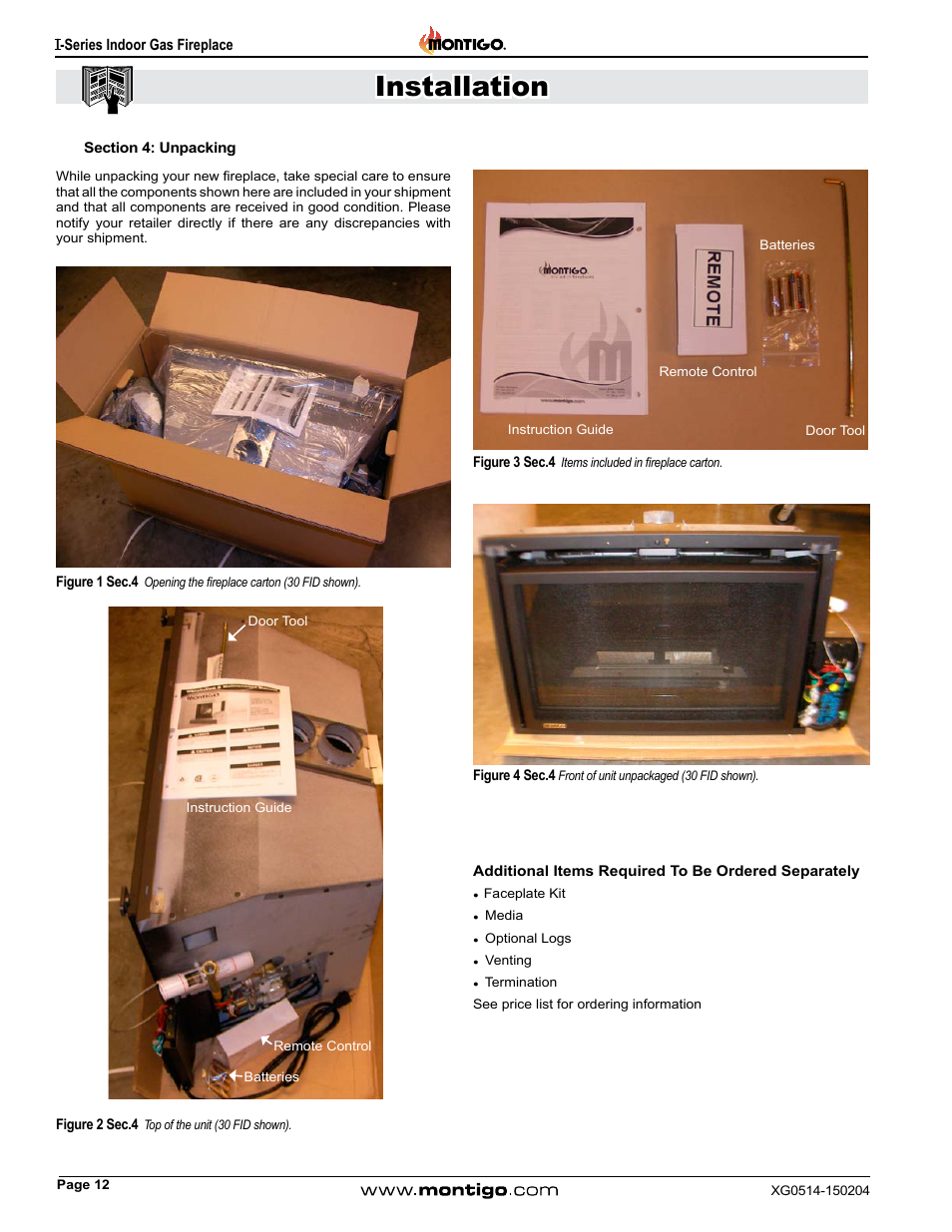 Section 4: unpacking, Installation | Montigo 34FID - Linear User Manual | Page 12 / 64