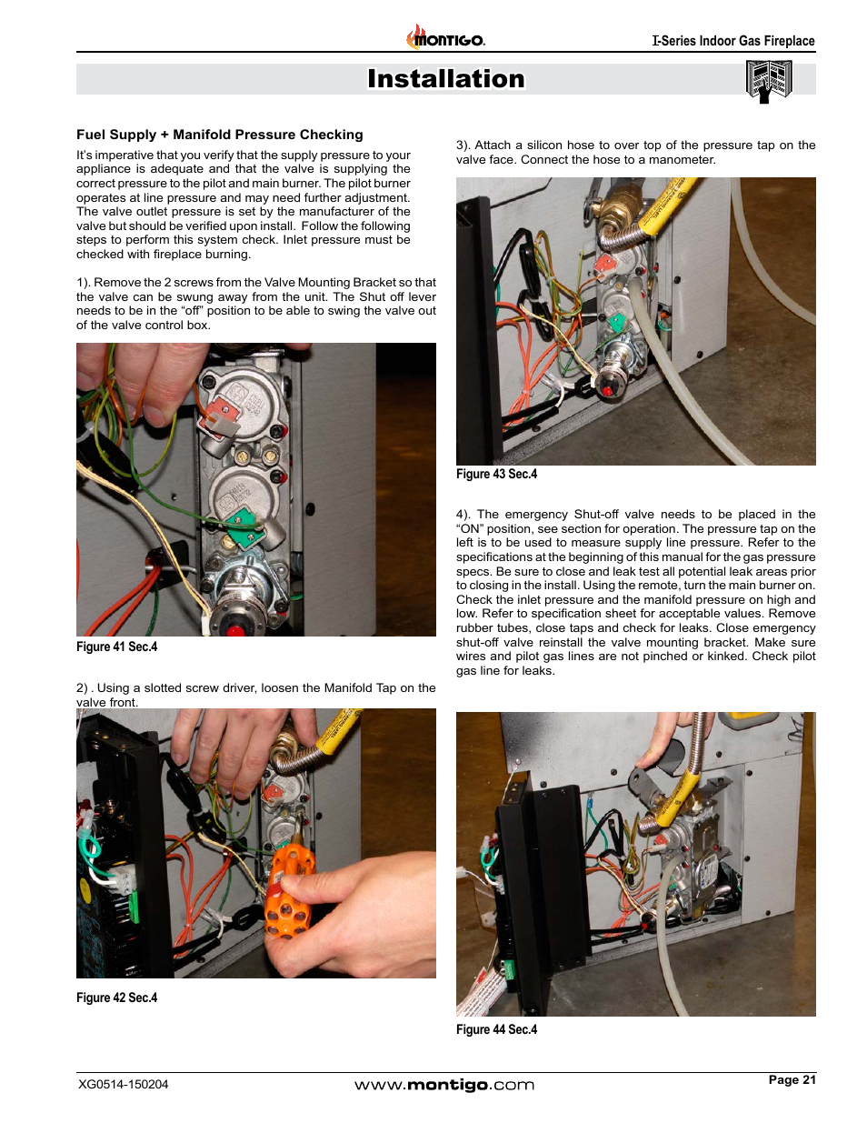Fuel supply + manifold pressure checking, Installation | Montigo 34FID - Linear User Manual | Page 21 / 64
