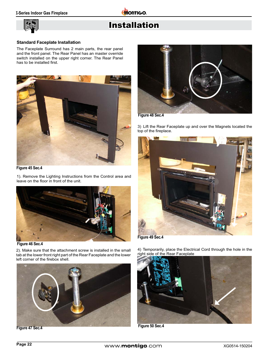 Standard faceplate installation, Installation | Montigo 34FID - Linear User Manual | Page 22 / 64