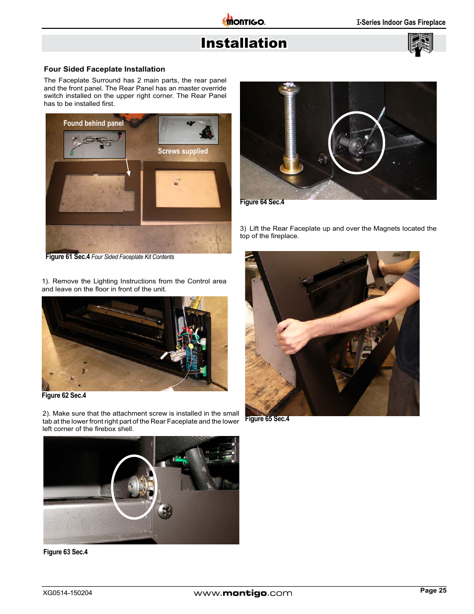 Four sided faceplate installation, Installation | Montigo 34FID - Linear User Manual | Page 25 / 64