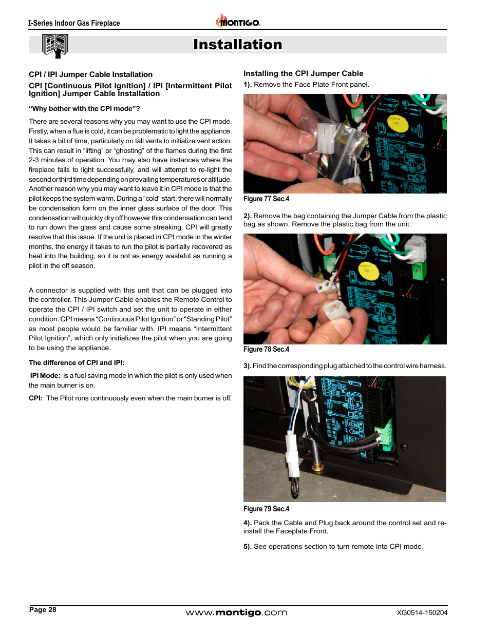 Cpi / ipi jumper cable installation, Installation | Montigo 34FID - Linear User Manual | Page 28 / 64