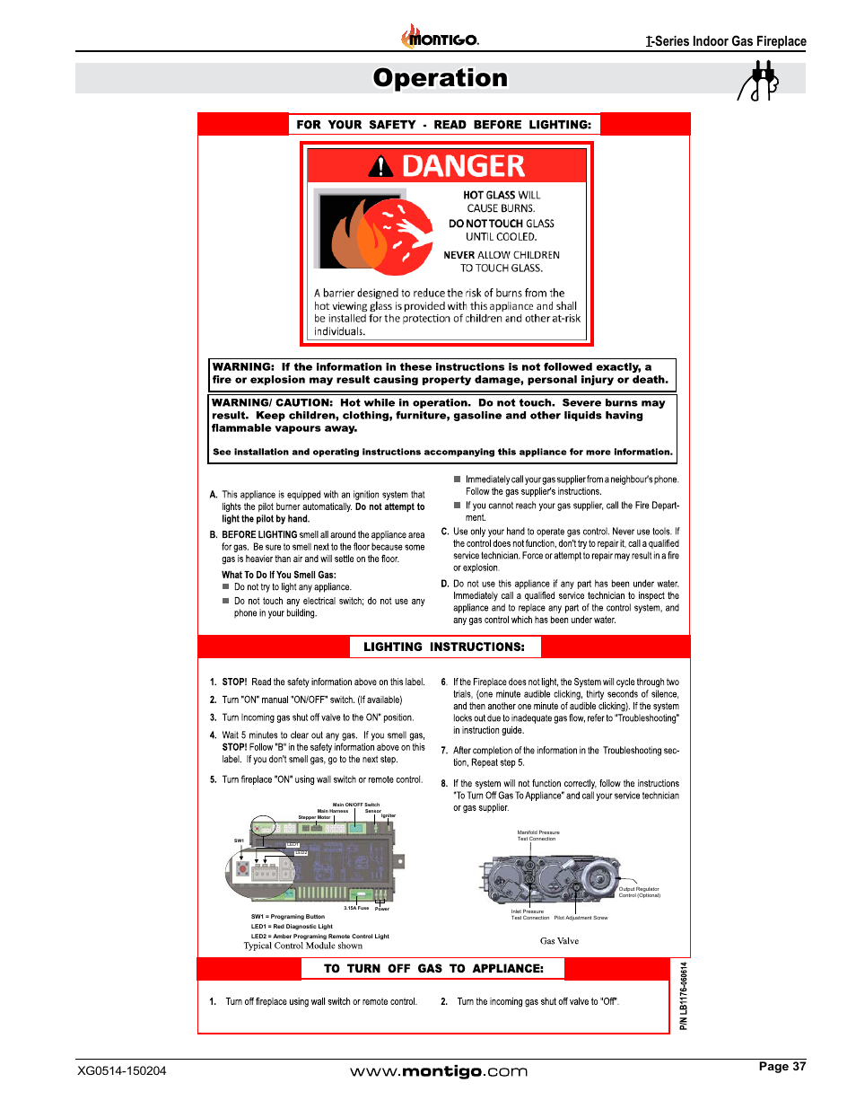 Operation, I-series indoor gas fireplace | Montigo 34FID - Linear User Manual | Page 37 / 64
