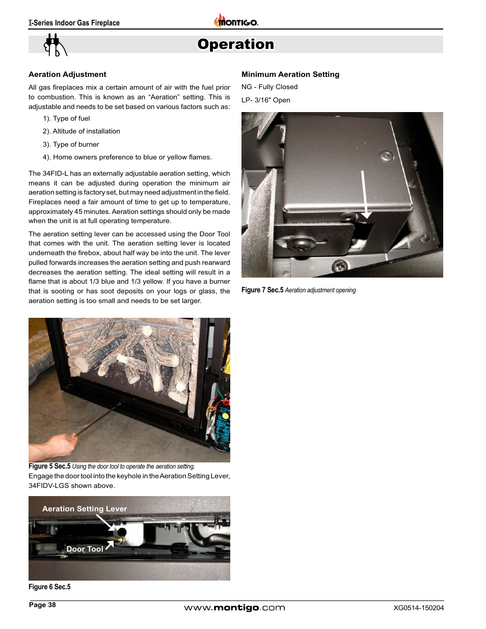 Aeration adjustment, Operation | Montigo 34FID - Linear User Manual | Page 38 / 64