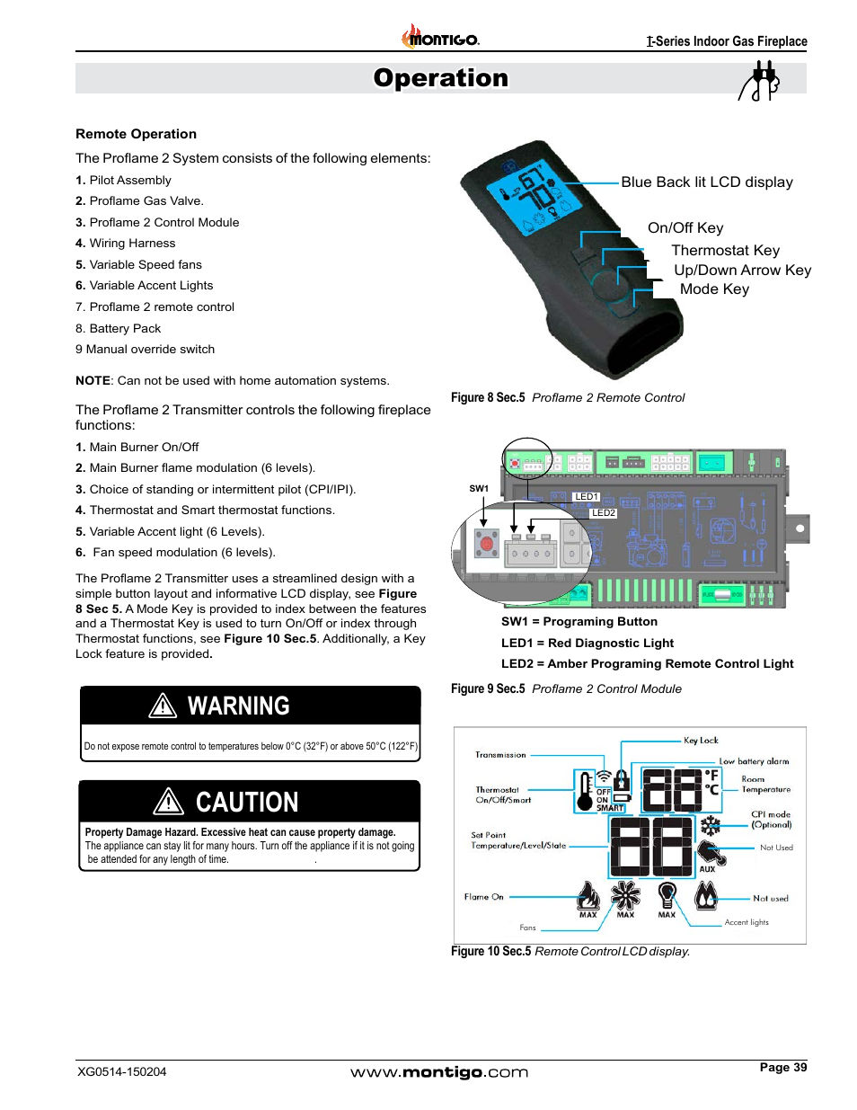 Remote operation, Caution, Operation | Warning | Montigo 34FID - Linear User Manual | Page 39 / 64