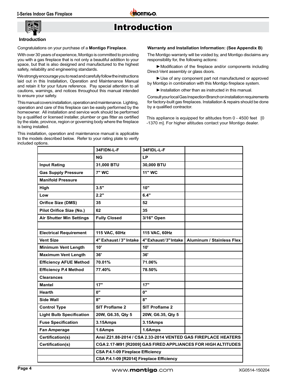 Introduction, Installation introduction | Montigo 34FID - Linear User Manual | Page 4 / 64