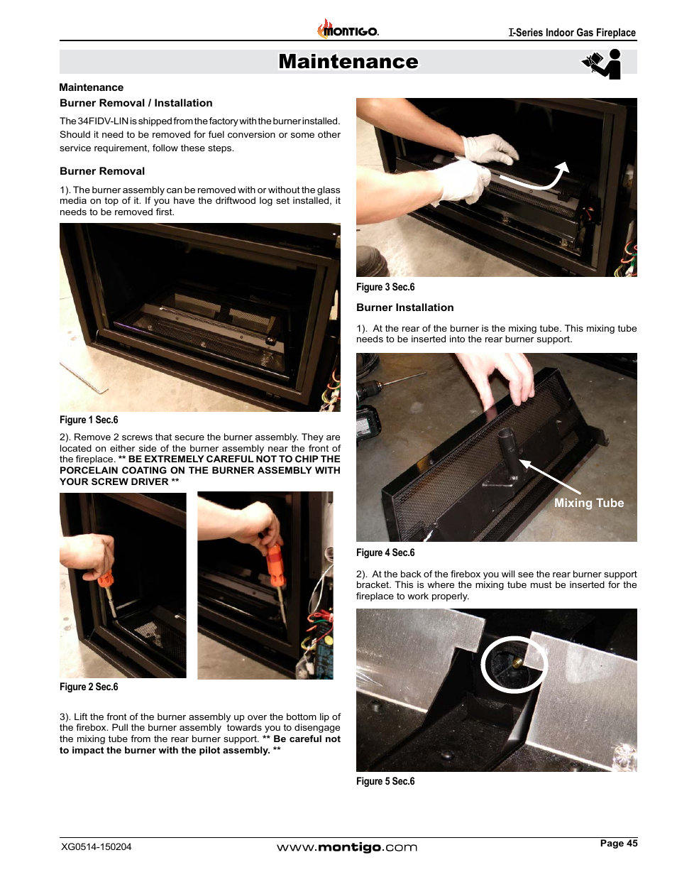 Maintenance, Burner removal / installation | Montigo 34FID - Linear User Manual | Page 45 / 64