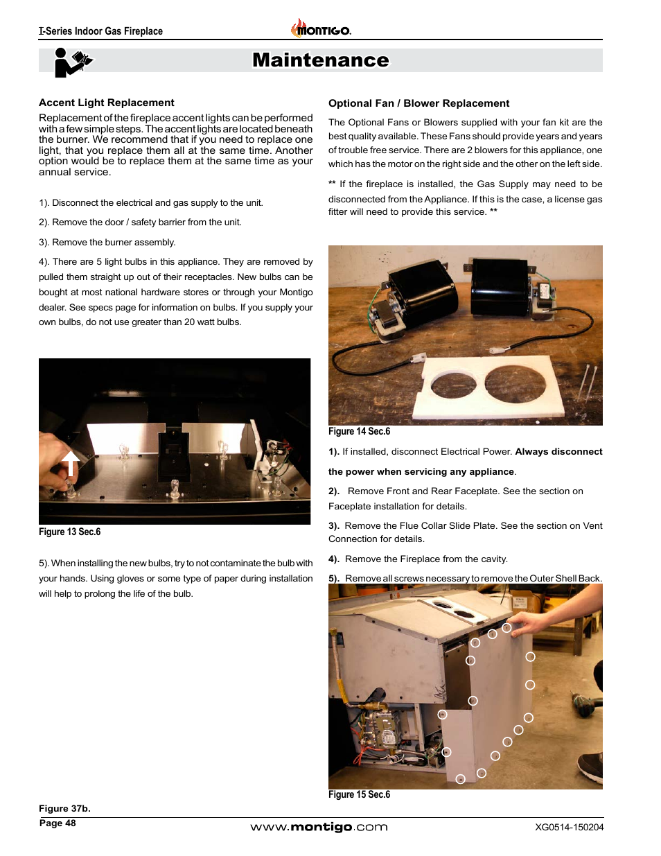 Accent light replacement, Maintenance | Montigo 34FID - Linear User Manual | Page 48 / 64
