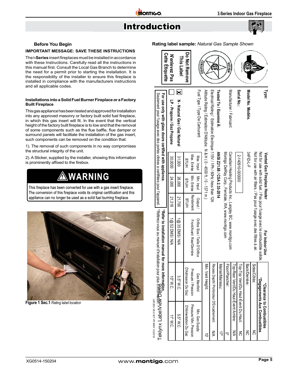 Installation, Installation introduction | Montigo 34FID - Linear User Manual | Page 5 / 64