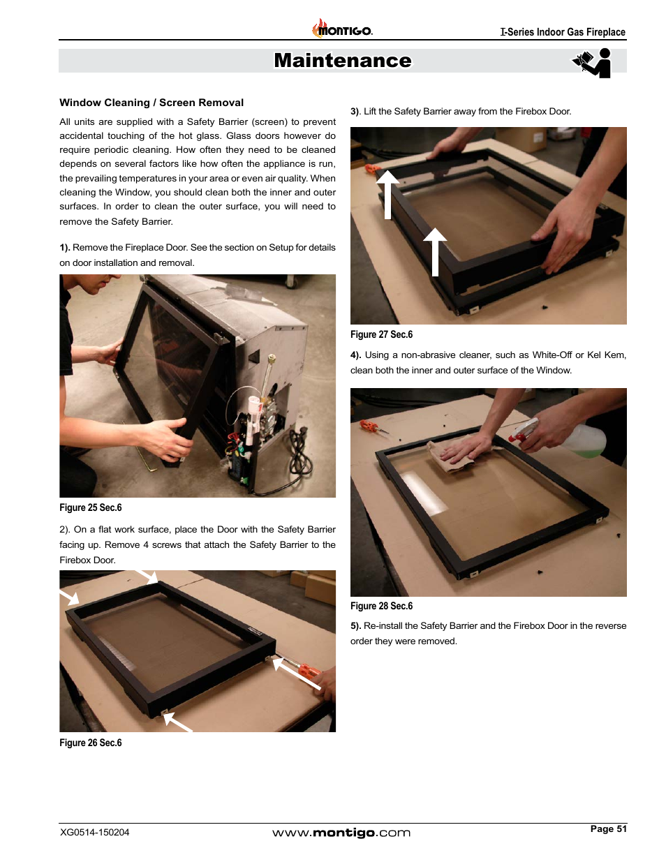 Window cleaning / screen removal, Maintenance | Montigo 34FID - Linear User Manual | Page 51 / 64