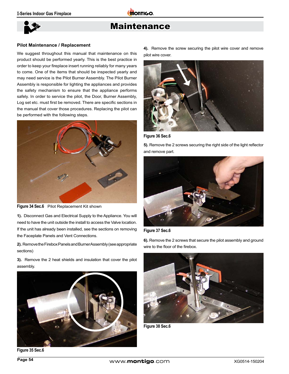 Pilot maintenance / replacement, Maintenance | Montigo 34FID - Linear User Manual | Page 54 / 64
