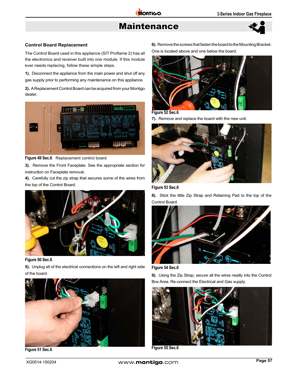 Control board replacement, Maintenance | Montigo 34FID - Linear User Manual | Page 57 / 64