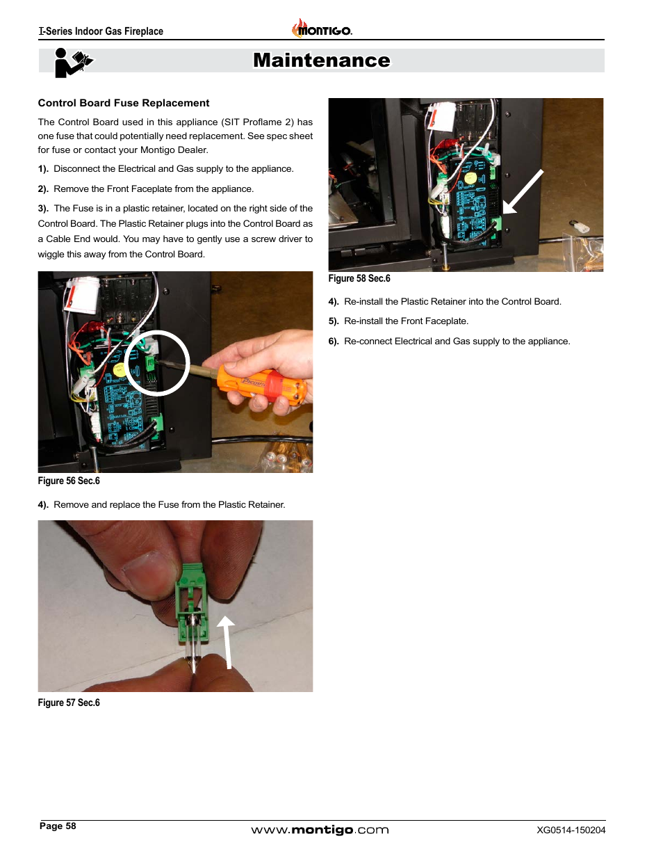 Control board fuse replacement, Maintenance | Montigo 34FID - Linear User Manual | Page 58 / 64