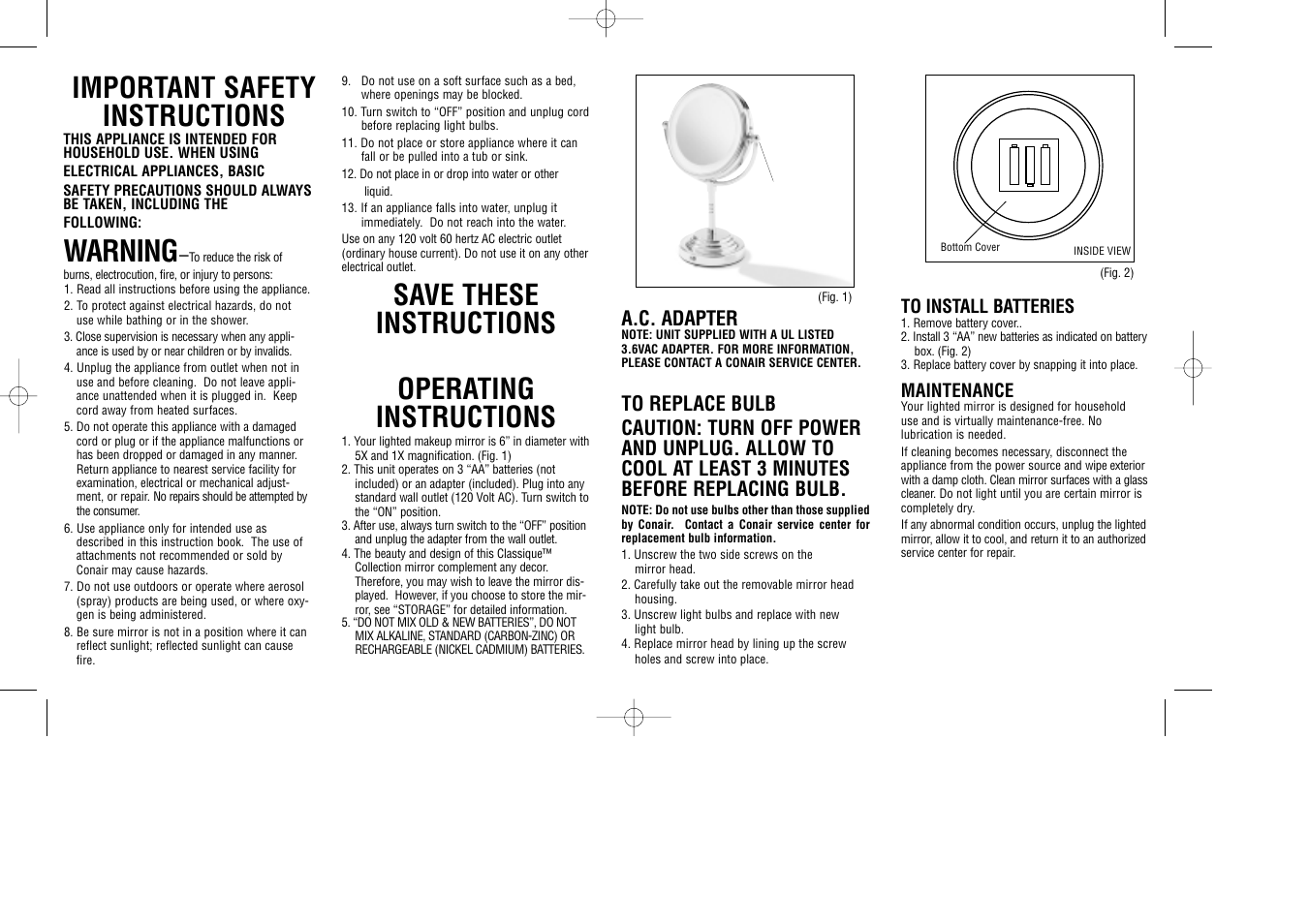 Conair BE4R User Manual | 2 pages