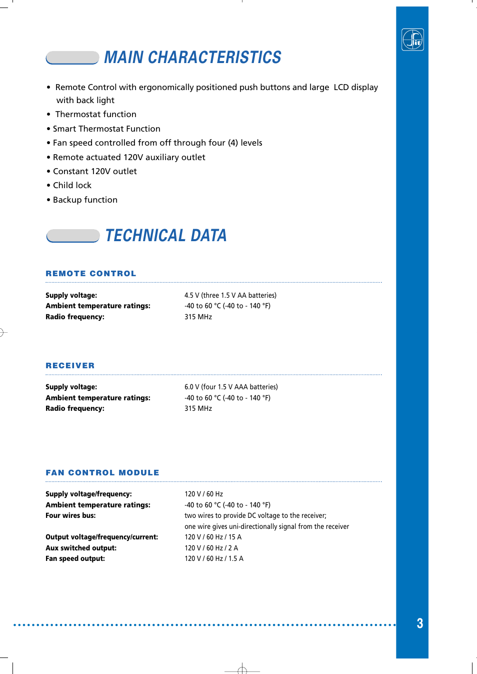 Main characteristics, Technical data | Montigo RX82 User Manual | Page 3 / 12