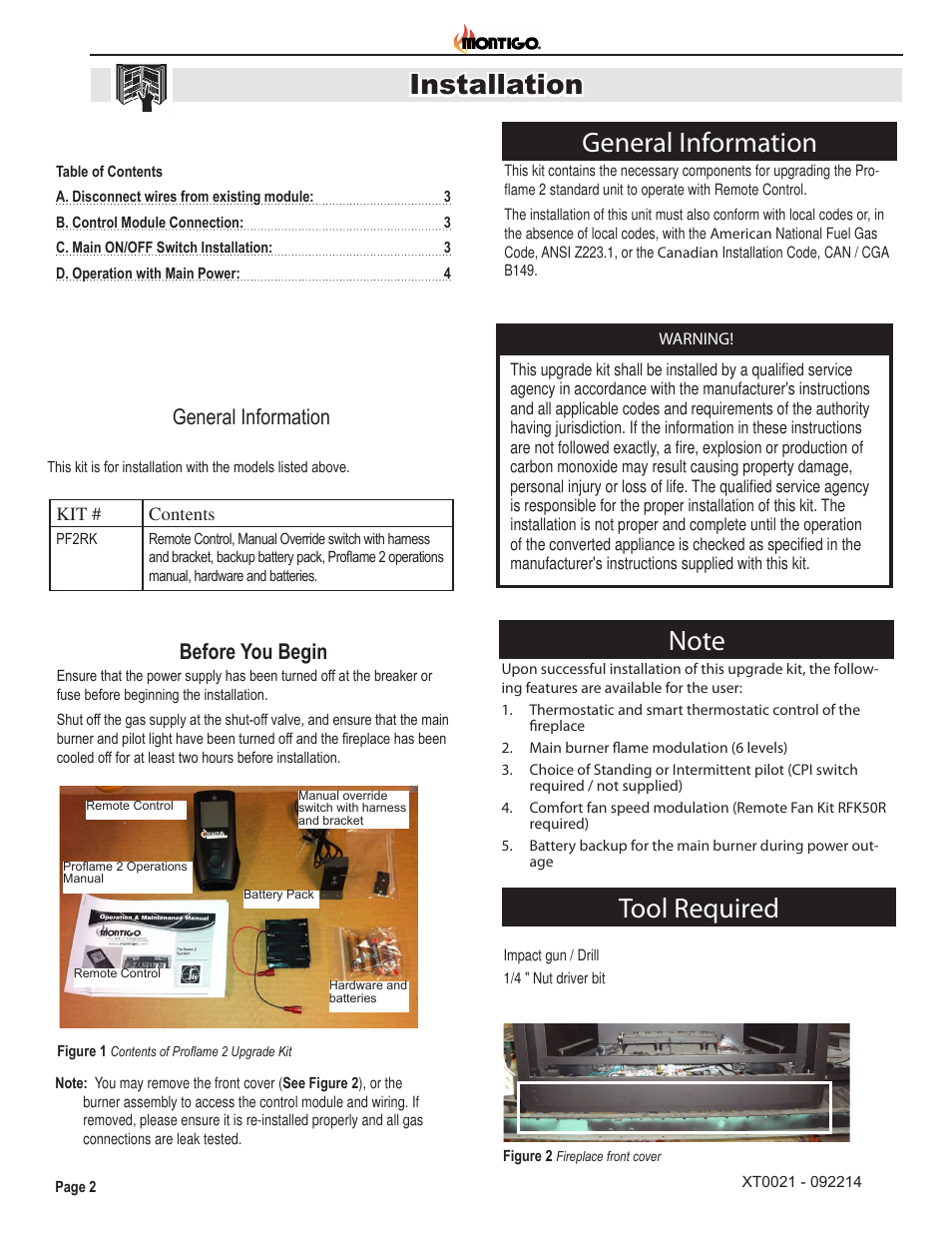 Installation, Tool required, General information | Before you begin | Montigo PF2RK User Manual | Page 2 / 4