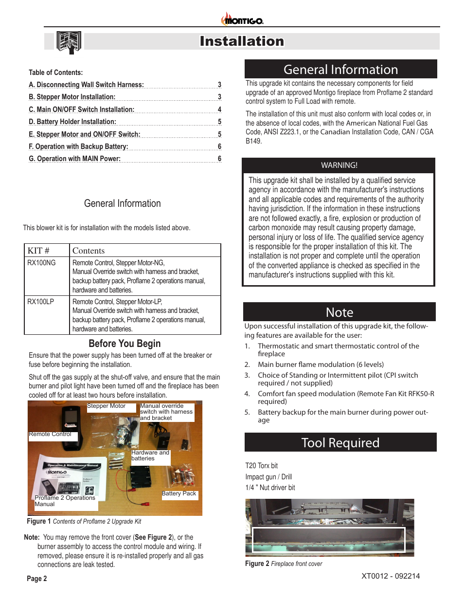 Installation, Tool required, General information | Before you begin | Montigo RX100 User Manual | Page 2 / 6